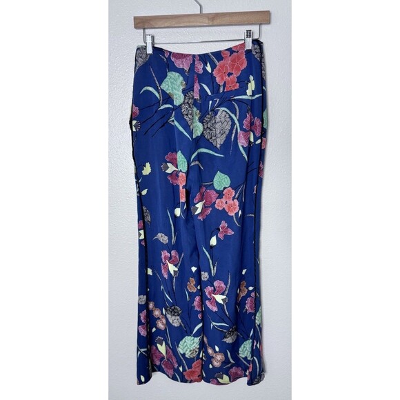 Diane von Furstenberg Silk Blend Wide Leg Trousers Floral Printed Blue Size 6 - Picture 4 of 9